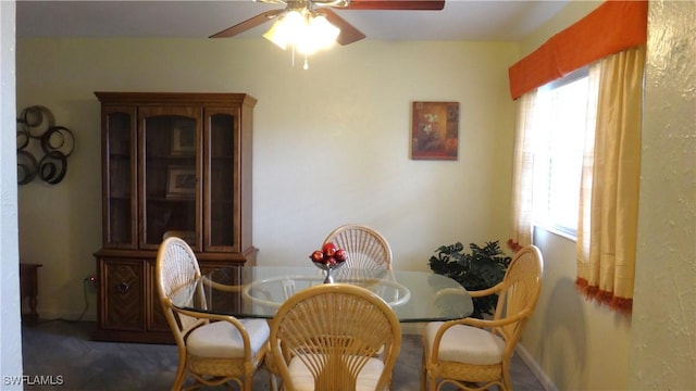 dining room with ceiling fan