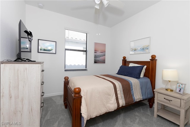 bedroom featuring carpet flooring and ceiling fan