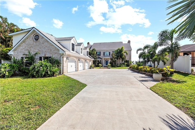 view of front facade with a front lawn and a garage