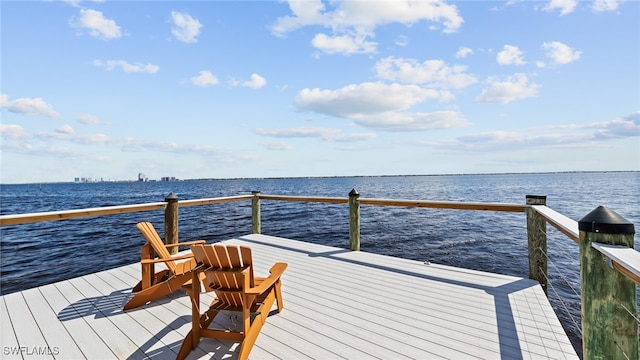 view of dock with a water view