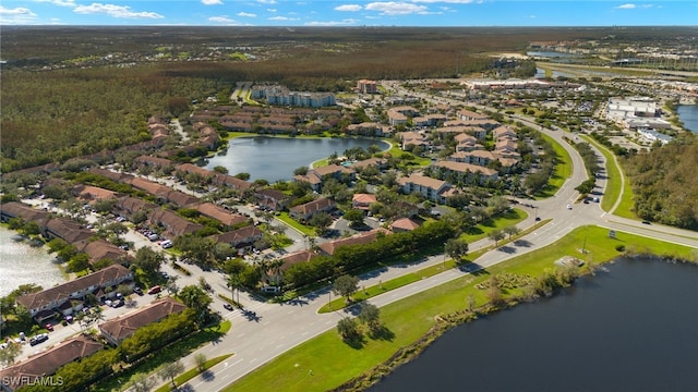 aerial view featuring a water view