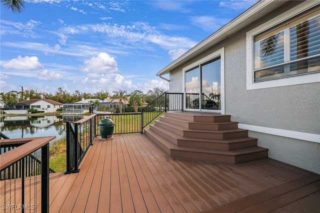 deck with a water view