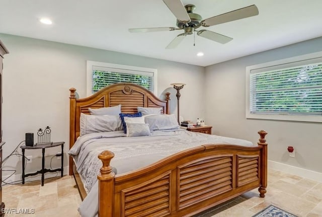 bedroom featuring ceiling fan