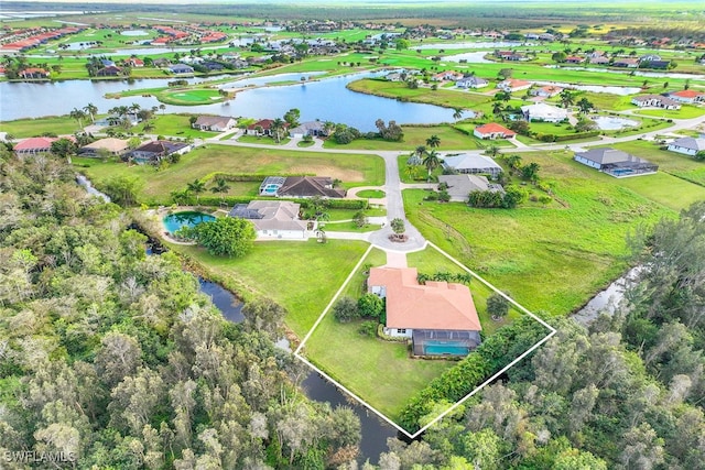 bird's eye view featuring a water view