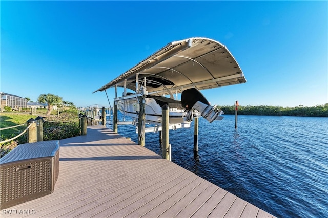 view of dock featuring a water view