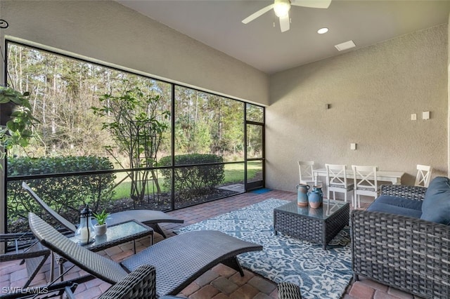 20533 Wilderness Ct, Estero, FL 33928 - sunroom / solarium featuring ceiling fan and outdoor lounge area