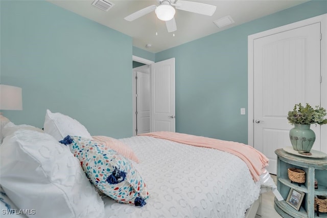 bedroom featuring ceiling fan