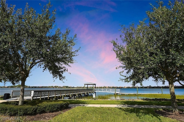 dock area featuring a water view