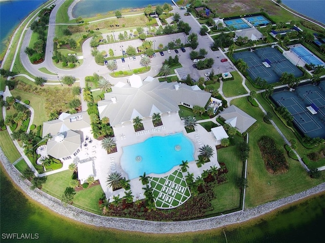 20533 Wilderness Ct, Estero, FL 33928 - aerial view of a pool area and a large body of water