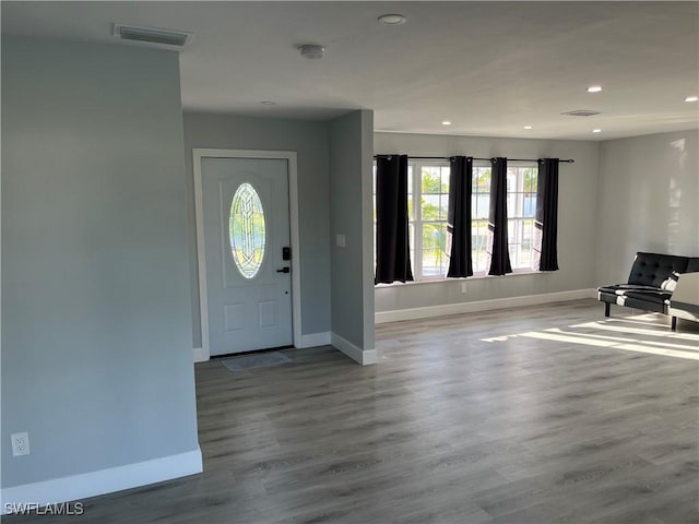 foyer with light wood-type flooring