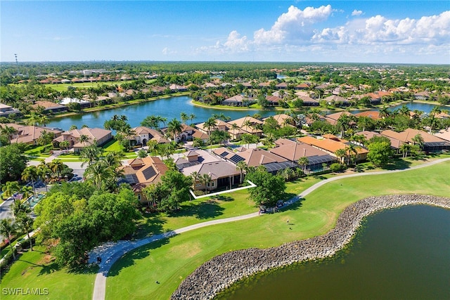 aerial view with a water view