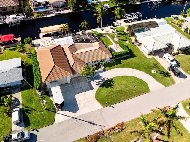 bird's eye view featuring a water view