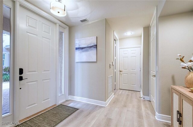 foyer entrance with light hardwood / wood-style flooring