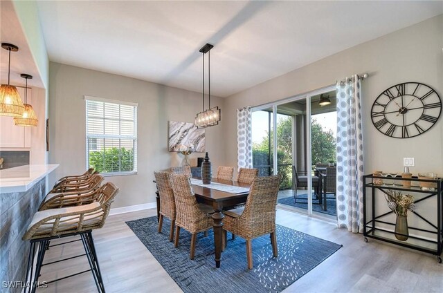 dining space featuring light hardwood / wood-style flooring