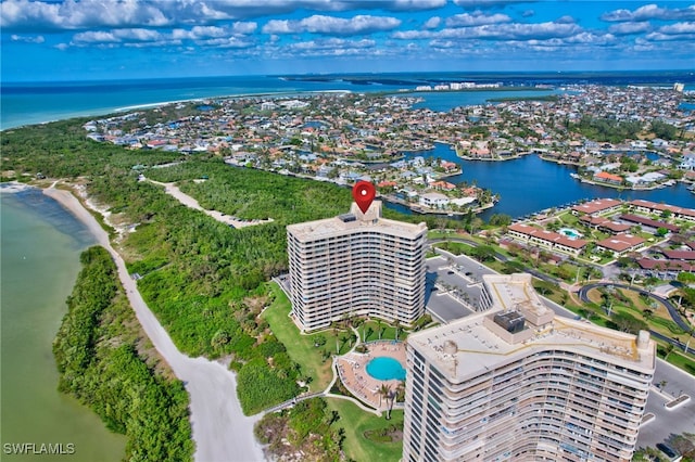 bird's eye view featuring a water view