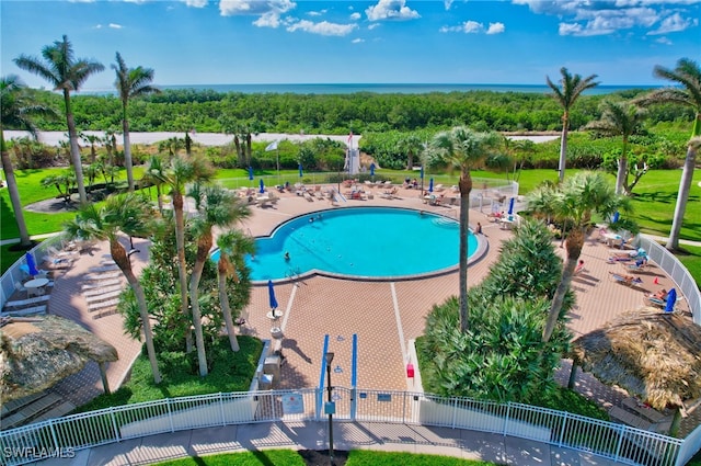 view of swimming pool with a patio