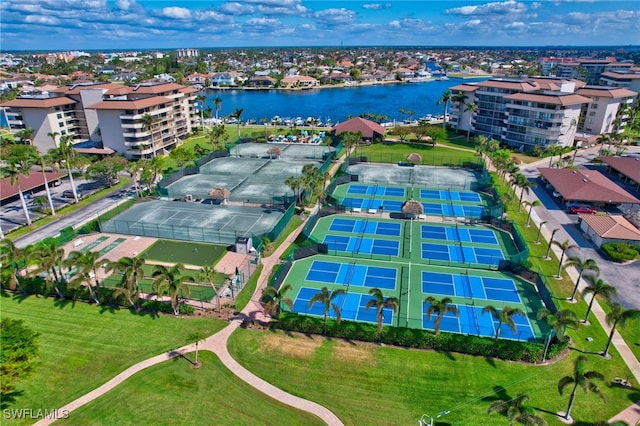 aerial view with a water view