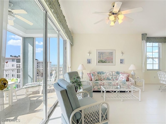 22700 Island Pines Way Unit 503, Fort Myers Beach, FL 33931 - living area featuring a ceiling fan
