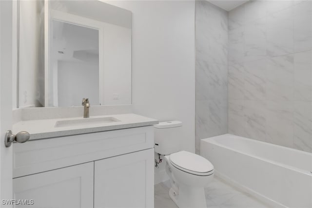 full bathroom with vanity, toilet, and tiled shower / bath combo