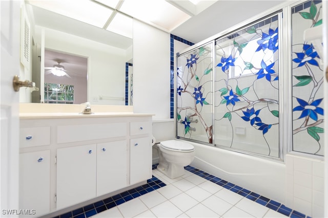 full bathroom with vanity, tile patterned flooring, combined bath / shower with glass door, and toilet