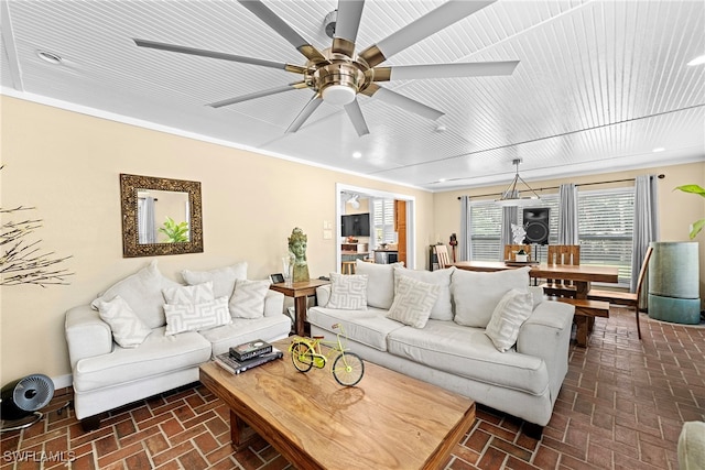 living room featuring ceiling fan