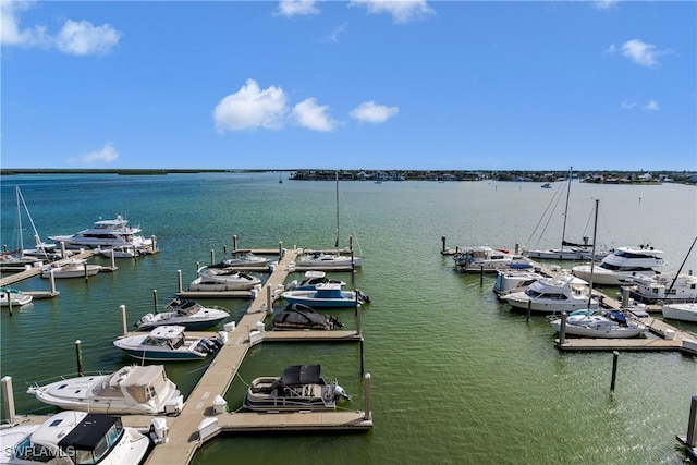 view of dock with a water view