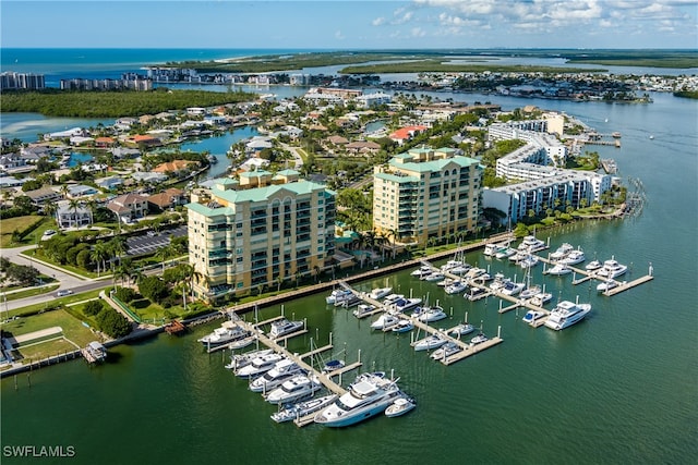 bird's eye view featuring a water view