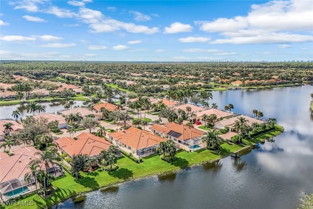 aerial view with a water view