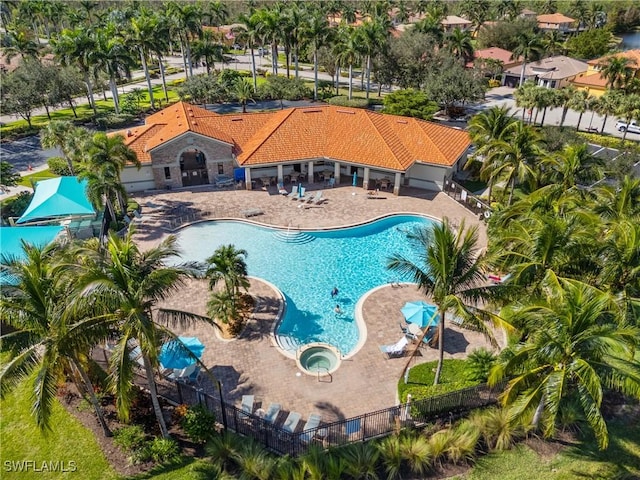 view of swimming pool featuring a patio