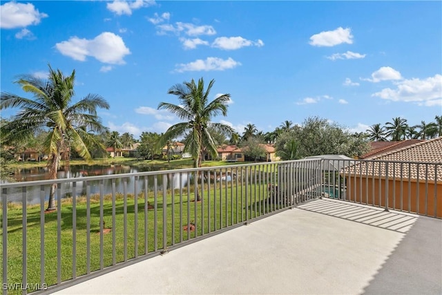 view of patio / terrace with a water view