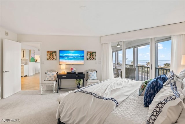 bedroom with carpet and access to exterior