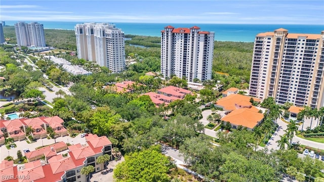 aerial view with a water view and a city view