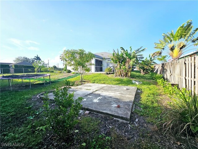 view of yard featuring a patio area and a trampoline