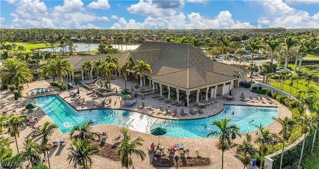 view of swimming pool with a patio