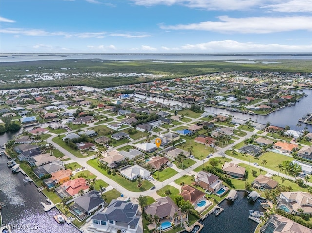 aerial view with a water view