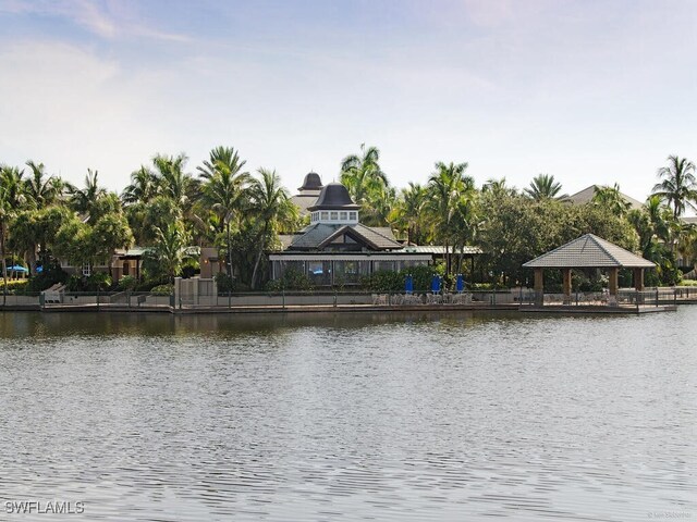 property view of water with a gazebo