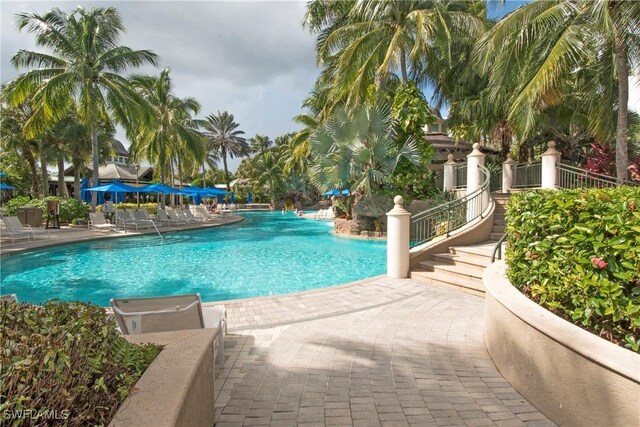 view of swimming pool featuring a patio