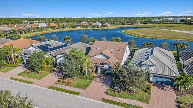 aerial view featuring a water view