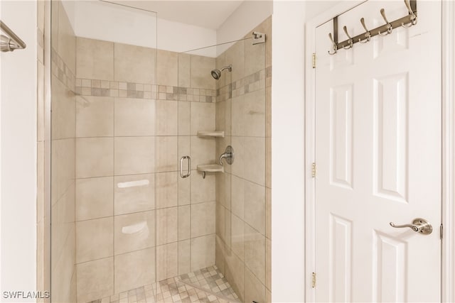 bathroom featuring a shower with shower door