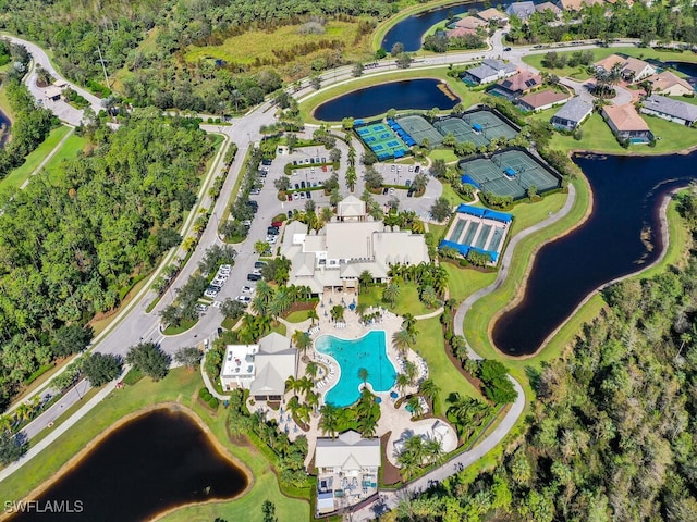 aerial view with a water view