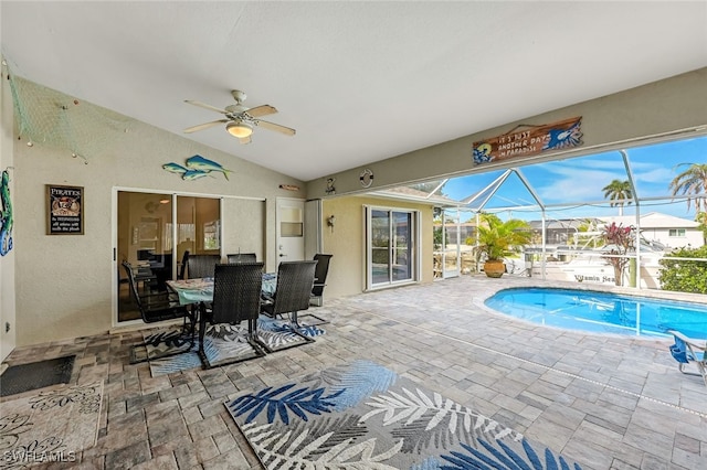 view of pool with ceiling fan