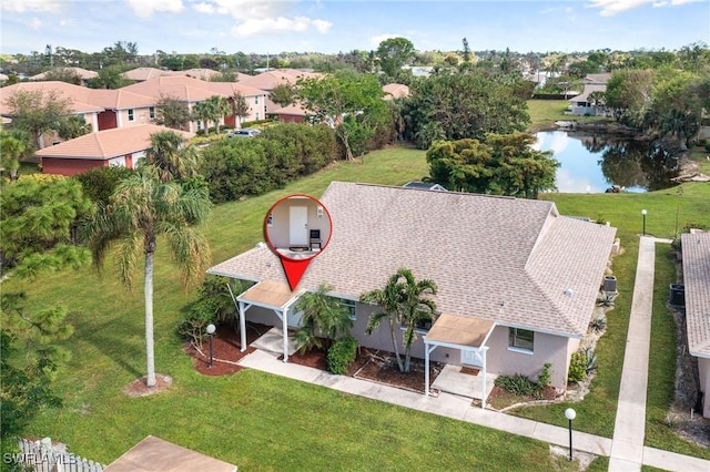 bird's eye view featuring a water view