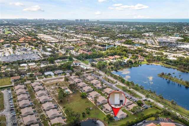 bird's eye view featuring a water view