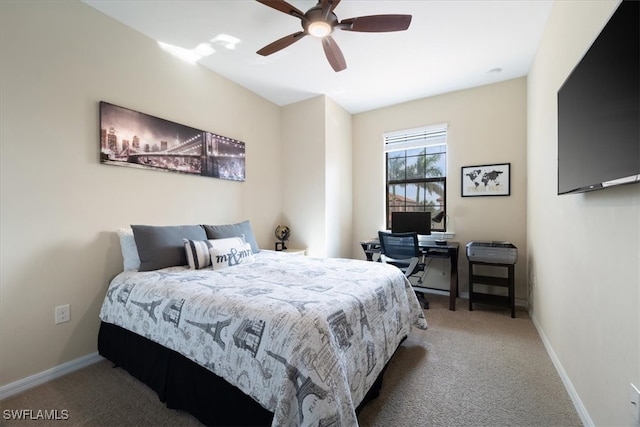 bedroom featuring carpet flooring and ceiling fan