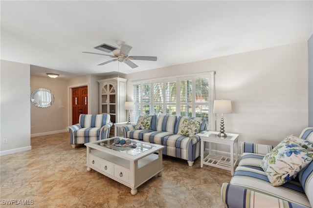 living room with ceiling fan