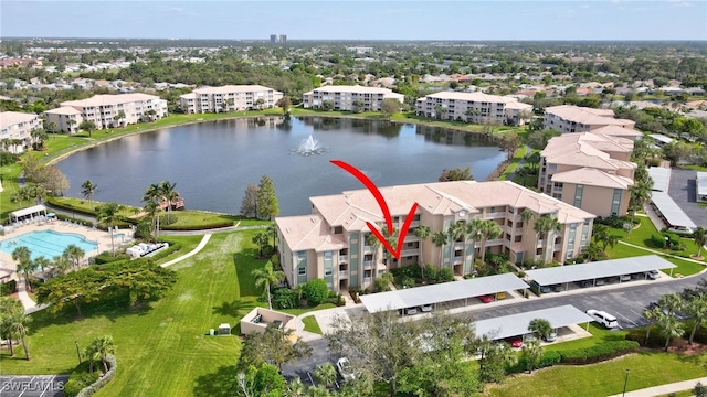 aerial view with a water view