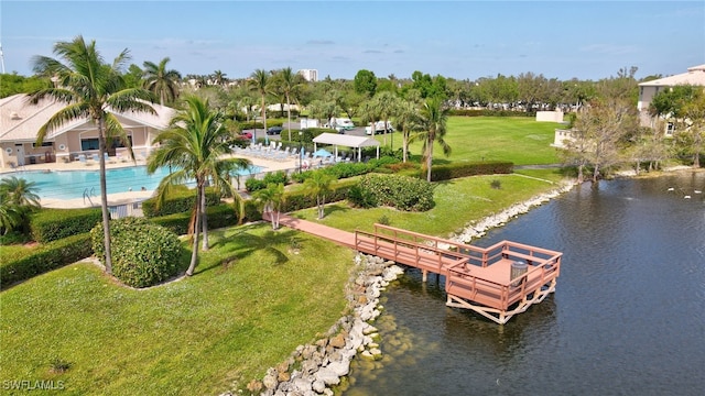 aerial view with a water view