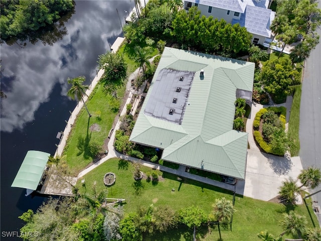 aerial view with a water view