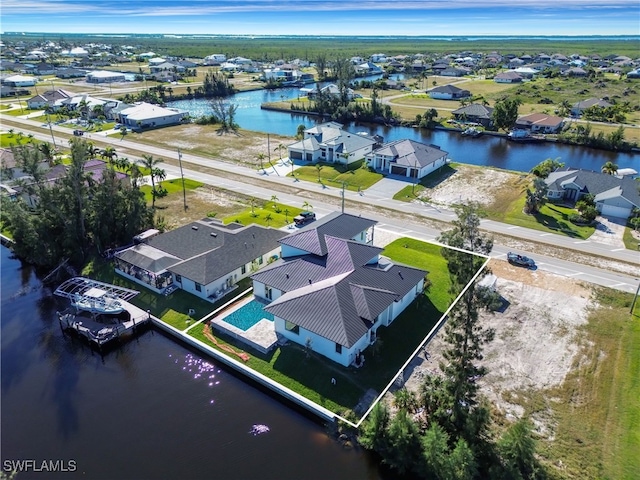 aerial view with a water view