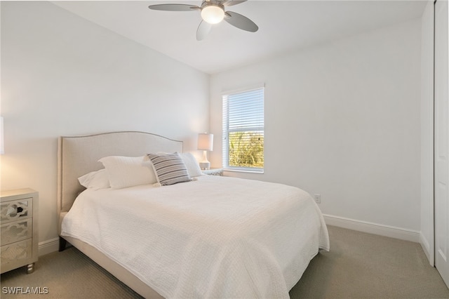 bedroom featuring carpet and ceiling fan